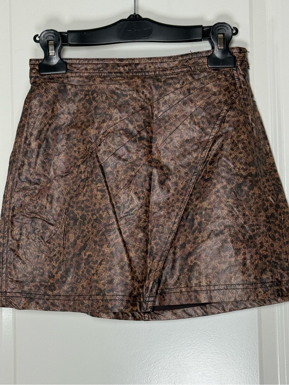 Free People Fake Out Faux Wrap Skirt Brown Leopard Print Faux-Leather NWT